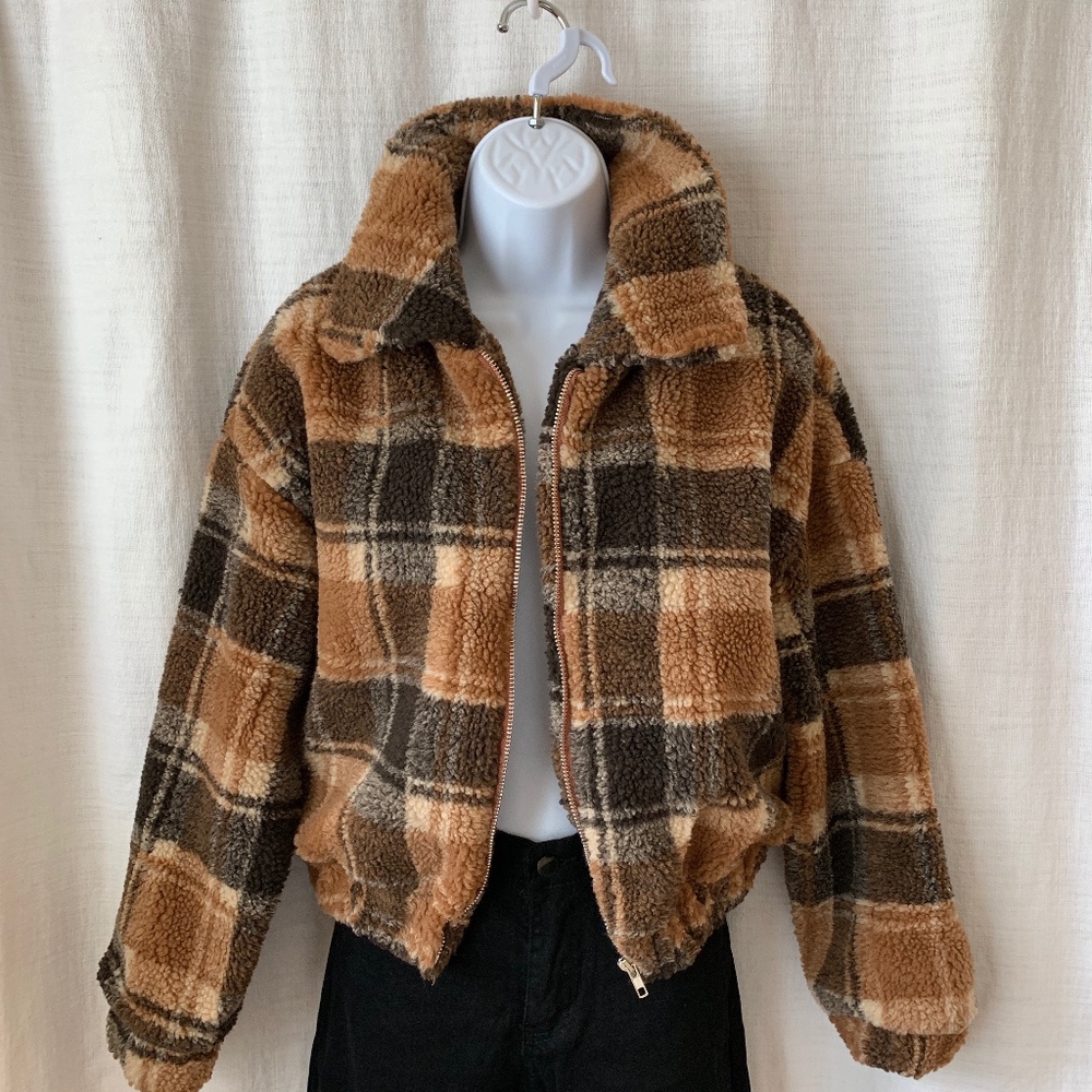 LAST ONE!!! Plaid Zip-Up Shearling Jacket - Picture 6 of 7